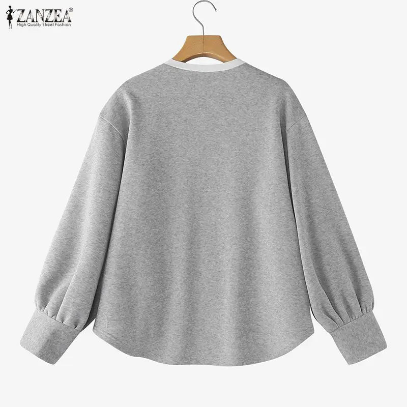 ZANZEA Women's Patchwork Sweatshirt — Fake 2-Piece Long Sleeve Pullover Top