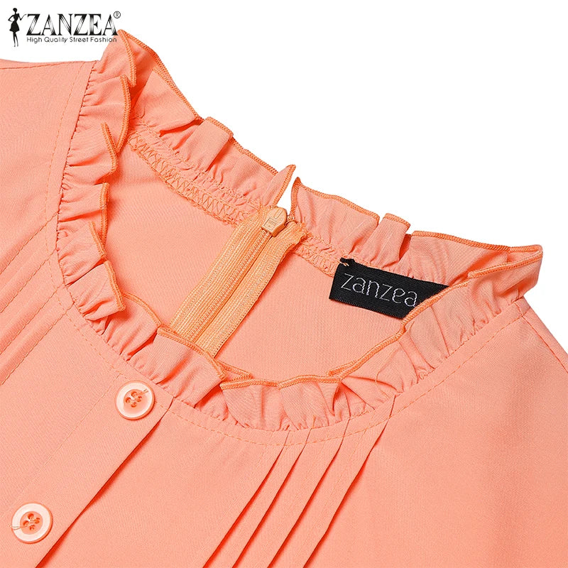 ZANZEA Women's Pleated Midi Dress — Short Sleeve O-Neck Office Sundress