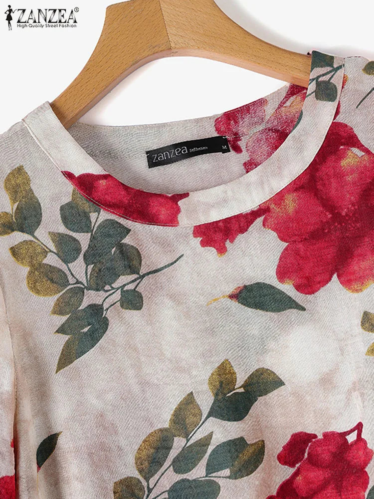 ZANZEA Women's Floral Bohemian Blouse — 3/4 Sleeve Tunic Beach Holiday Top