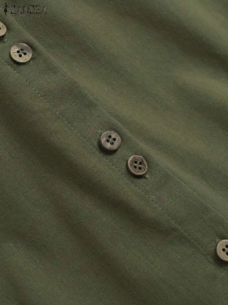 ZANZEA Women's Button-Down Cotton Blouse — Short Sleeve O-Neck Loose Tunic Top