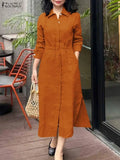 ZANZEA Women's Shirt Dress — Lapel Neck Long Sleeve Button Midi Work Dress