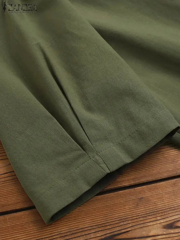 ZANZEA Women's Button-Down Cotton Blouse — Short Sleeve O-Neck Loose Tunic Top