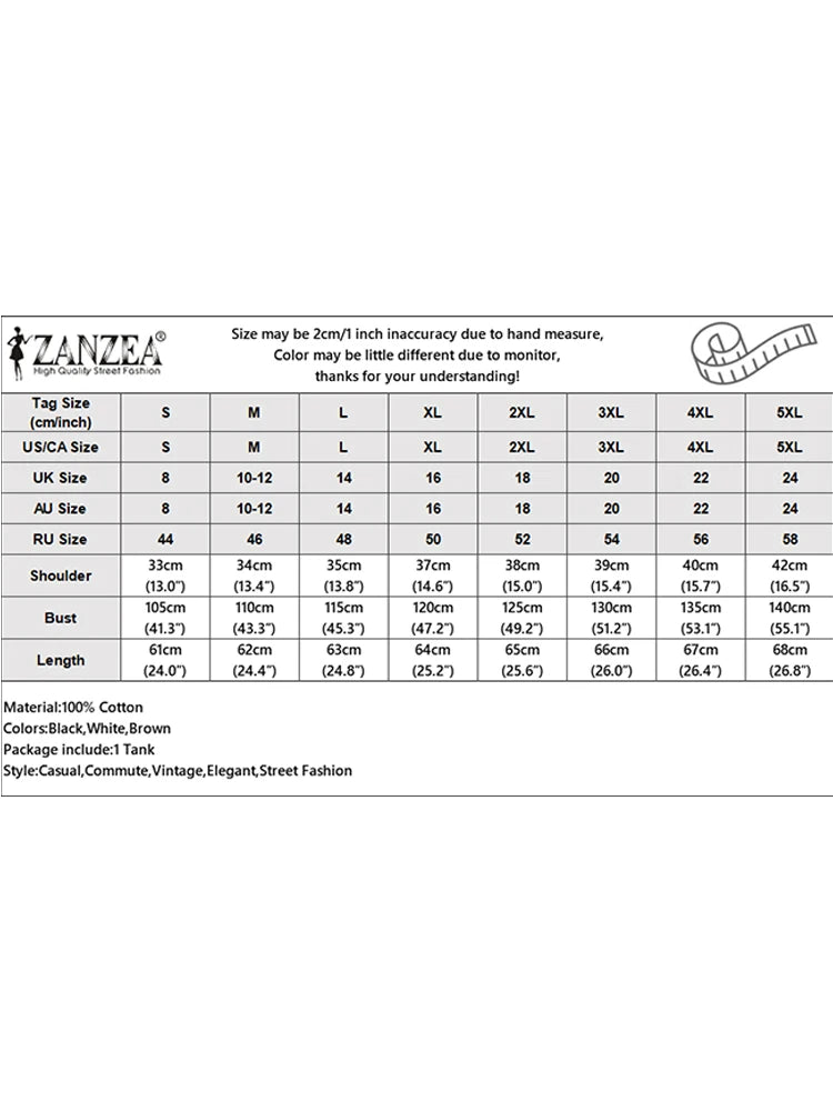 ZANZEA Women's Contrast Patchwork Tank Top — Loose Sleeveless Cotton Cami