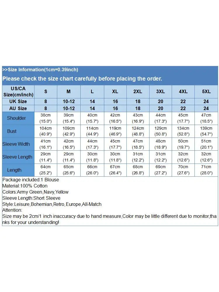 ZANZEA Women's Button-Down Cotton Blouse — Short Sleeve O-Neck Loose Tunic Top