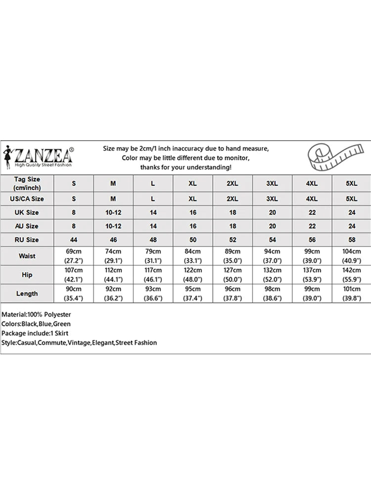 ZANZEA Women's Pleated A-Line Maxi Skirt — High Waist Elegant Long Skirt